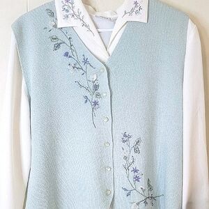 Vintage Koret Petites 3 Piece Skirt Set Floral Embroidery Large